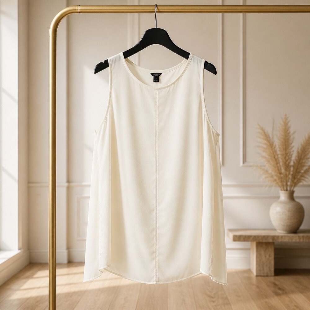 Ann Taylor Petite White Sleeveless Crewneck Shell Tank Top #1361